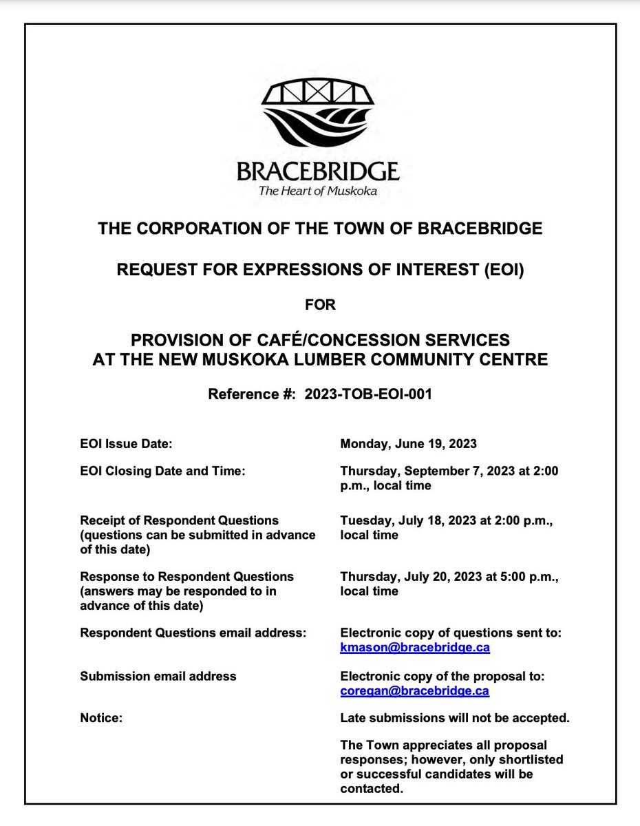 Concession Services Opportunity for Food/Beverage Vendors at the Muskoka Lumber Community Centre - mailchi.mp/bracebridgecha…