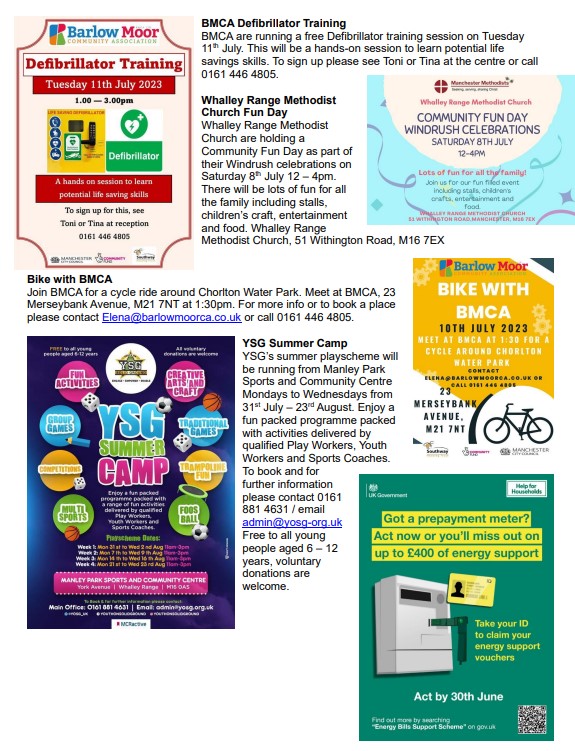 <a href="/WhalleyRangeorg/">WhalleyRange.org</a> Boost course, <a href="/BMCALtd/">BMCA</a> defib training and cycling, <a href="/YOSG_UK/">Youth On Solid Ground</a> summer camp, <a href="/BMCA_HWBZ/">BMCA_HWBZ</a> Health Information Day and more.