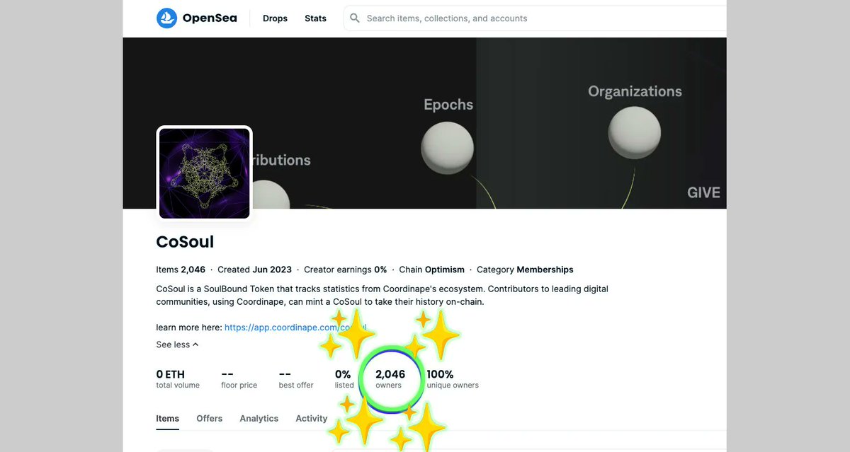 Over 2,000 CoSouls have been minted since we launched 24 hours ago, allowing web3 contributors to take their contribution history on chain.  Is this a SoulBound record?

Get yours!
app.coordinape.com/cosoul
