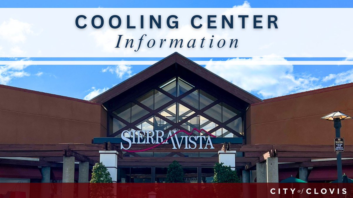 CityofClovisCA's tweet photo. With temps rising well into the triple digits, we’ve partnered with Sierra Vista Mall to ensure residents have a safe place to stay cool. When temps exceed 105° this summer, the mall will serve as a cooling center Mon-Sat from 11A-8P &amp; Sun from 12P-6P. Bottled water provided! https://t.co/Bc0EERmEop