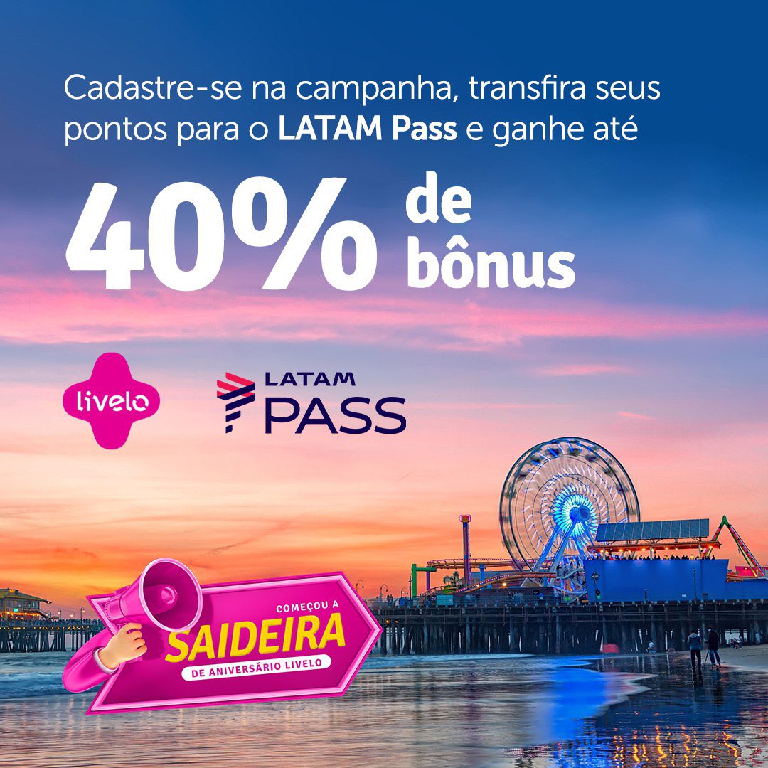maxchave's tweet image. Está rolando promoção de transferência bonificada entre a Livelo e Latam Pass.