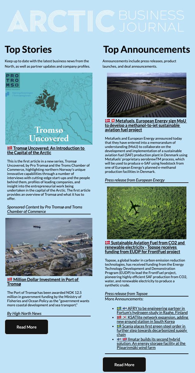 Our latest #newsletter is out now!

Sponsored content from ProTromsø AS and Næringsforeningen i Tromsøregionen, as well as the latest announcements.

Read more at mailchi.mp/arcticnow/at-a…

Also includes the latest ArcticToday news and analysis!

#arctic #business #arcticbusiness