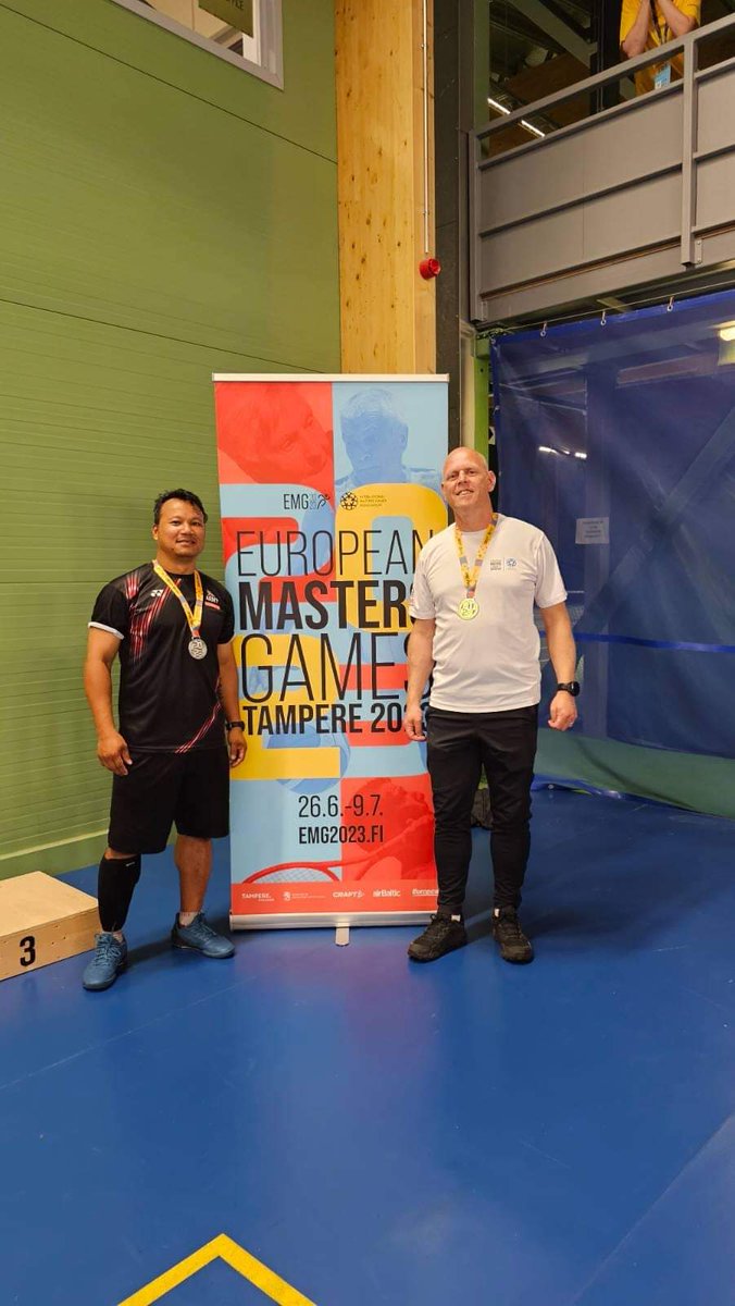 ArmySportASCB's tweet image. First day on the courts for Army Badminton at the European Masters Games in Tampere and a fantastic Gold 🥇 in the MD 50+ and Silver 🥈in the MD 40+

Congratulations #ArmyBadminton 🏸

#BritishArmySport #SportforLife #emg2023 #emgtampere2023 #ArmyBadminton