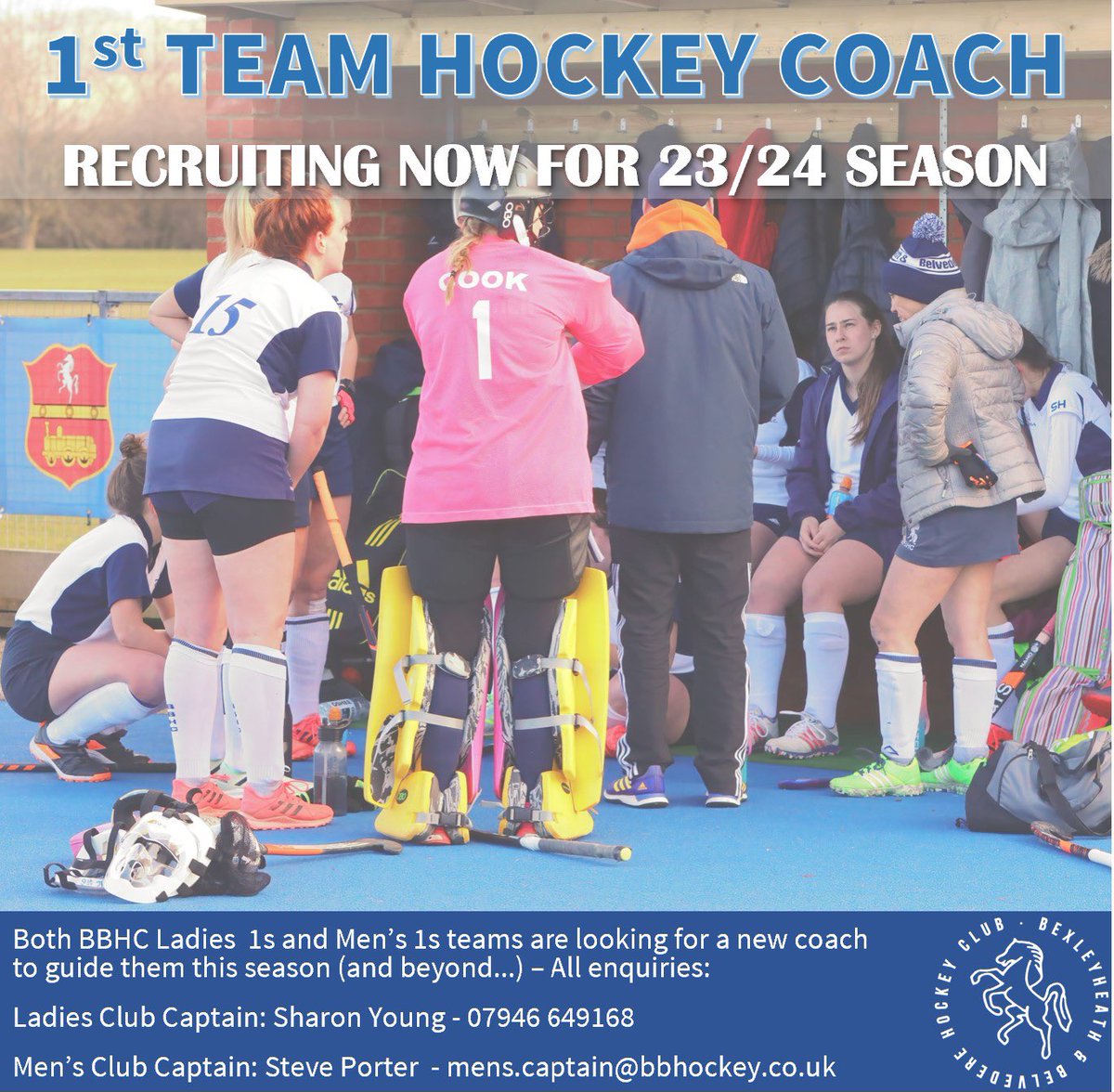 📣1ST TEAM HOCKEY COACHES📣

BBHC is looking for a Men's 1st Team Coach & a Ladies Coach for the 23/24 season. 

#hockey #southeasthockey #englandhockey #bbhockey #bexleyheath #bexley #belvedere #hockeycoach #hockeycoaching