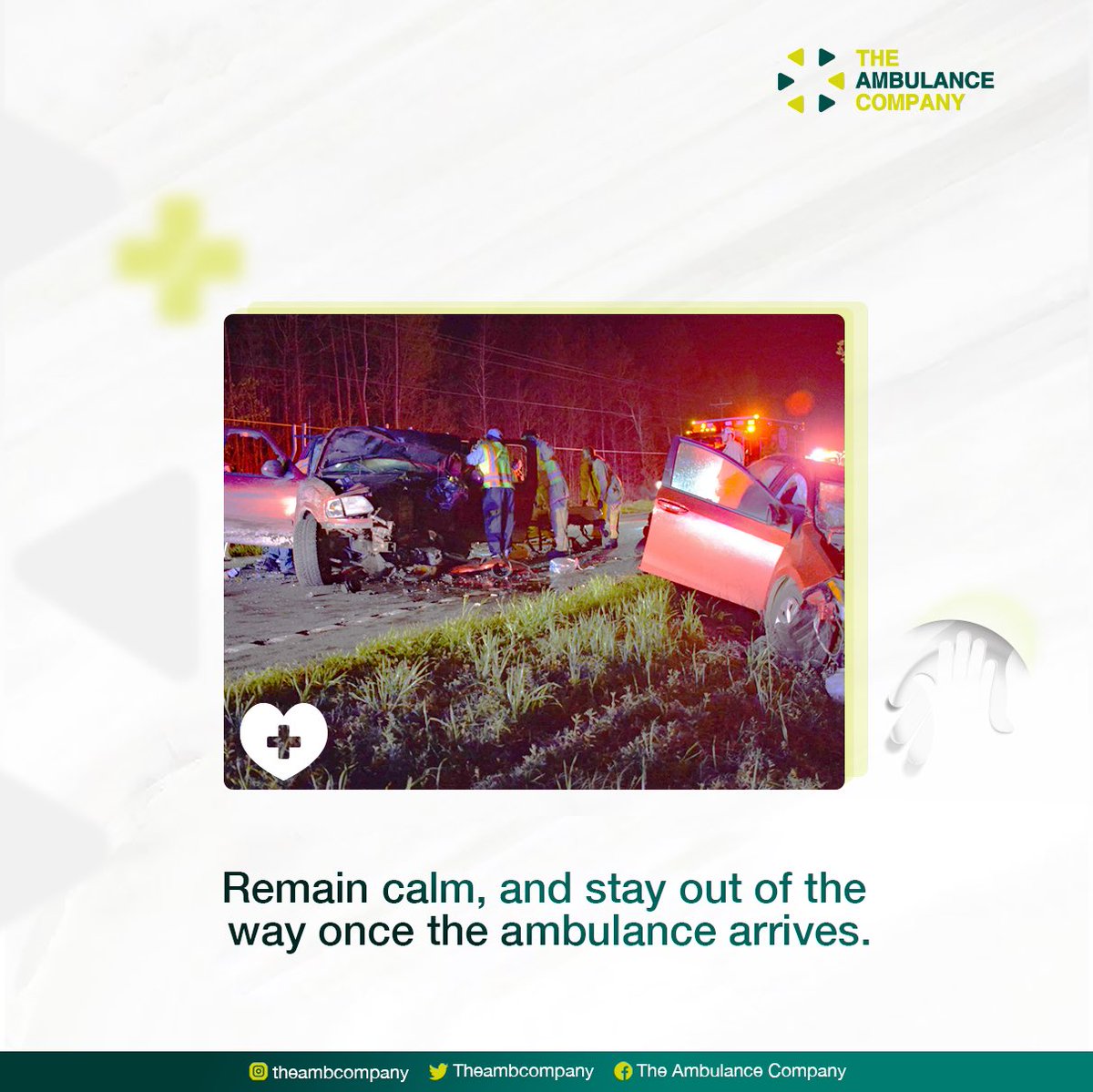 Theambcompany's tweet photo. Make a difference‼️
2/2🧵
#bystanderintervention #firstaidcare #takeaction #TheAmbulanceCompany #emergency #ambulancecare #lagos #savinglives #emergencymedicalservices #ambulance #ambulanceservice #emergencyservice #ambulancecompanyinlagos #firstaidcare https://t.co/6BMMUwJbEs