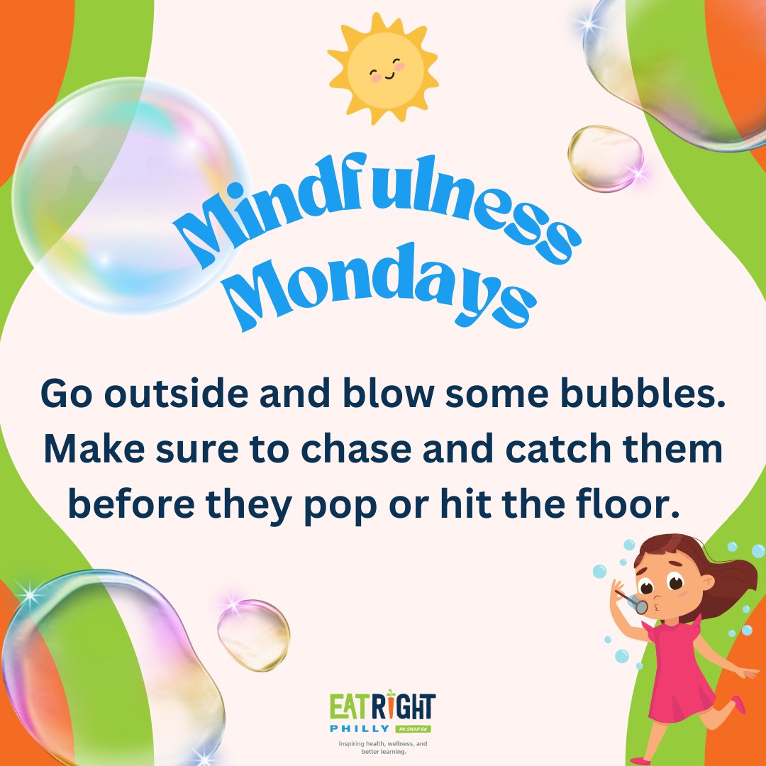 EatRightPhl_DRX's tweet photo. Blowing Bubbles is a mindfulness activity. It takes our mind from stressful events and makes us focus on breathing. While bubbles are floating away, so are our worries.#Summer #EatRightPhilly #SnapEd #SnapEdWorks #BeHealthyPA https://t.co/fDLtTg1NGi