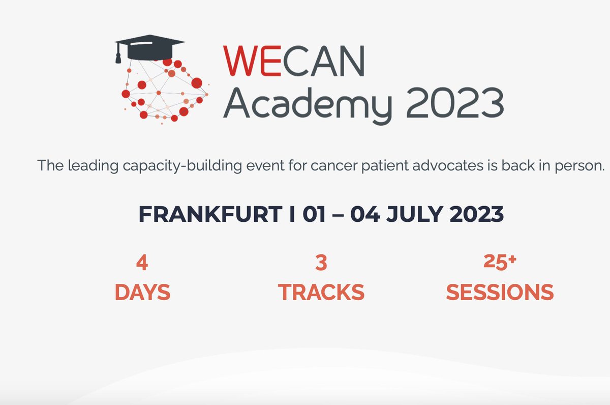 Really looking forward to the WECAN Academy 2023 in Frankfurt with colleagues from all over Europe across all Cancer indications. We learn together and support each other. Safe Travels all Smartstarters and Masterclassers @WECANadvocate #PatientsInvolved