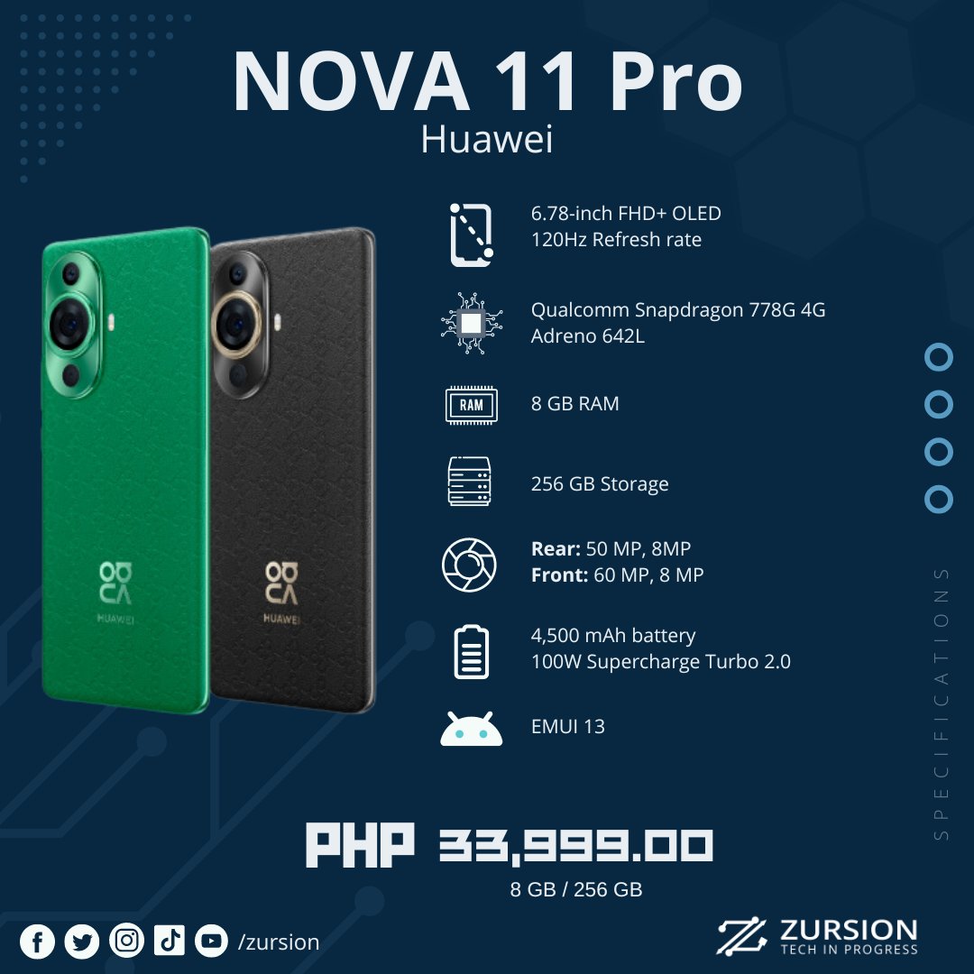 zursion's tweet image. Inspired? Be Nova! Checkout this awesome new listings on Huawei&apos;s arsenal. 

Check their specs and expected pricing below!

⭐⭐Huawei Nova 11 Pro
🛒 Lazada - s.lazada.com.ph/s.S94OQ?cc
🛒 Shopee - invl.io/clj2yz1

#Huawei #zursion #huaweinova11 #huaweinova11series
