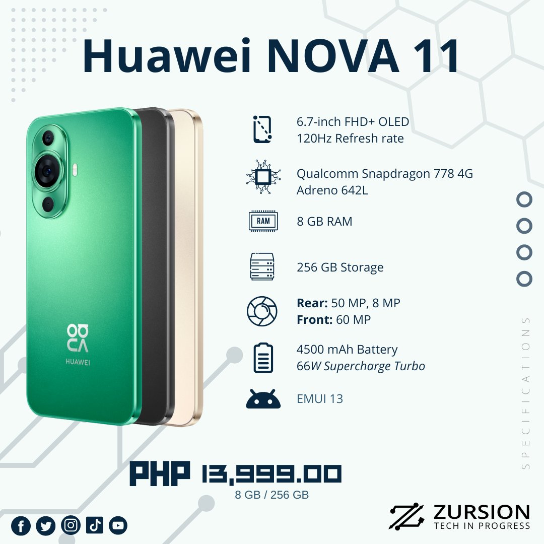 zursion's tweet image. Inspired? Be Nova! Checkout this awesome new listings on Huawei&apos;s arsenal. 

Check their specs and expected pricing below!

⭐⭐Huawei Nova 11 Pro
🛒 Lazada - s.lazada.com.ph/s.S94OQ?cc
🛒 Shopee - invl.io/clj2yz1

#Huawei #zursion #huaweinova11 #huaweinova11series