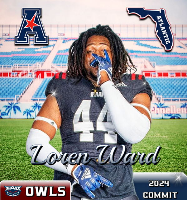 CONGRATS to 6-3 280 lbs ⭐⭐️⭐️  DL @Ward3Low of @CocoaFootball on his commitment to @CoachTomHerman and the @FAUFootball Class of 2024! Chose #FAU over #Coastal, #UAB, #Temple, and others. WELCOME to Paradise Loren! #FAU #TriCountyTakeover🏖️ #GoOwls!🦉🏈