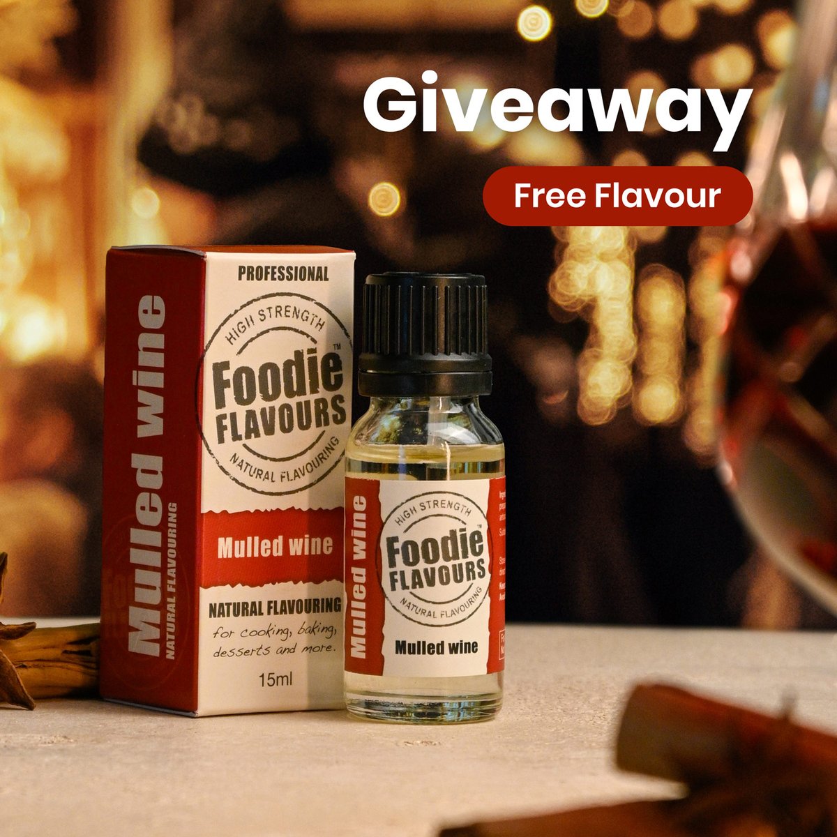 🎉 Giveaway Alert! 🎉
For a limited time, get a free 15ml Mulled Wine Natural Flavouring with all orders over £10! 🍰 The perfect flavour for those colder months, with this delicious warm spice blend.
🛍️ foodieflavours.com
Offer auto applied at checkout.

#MulledWine