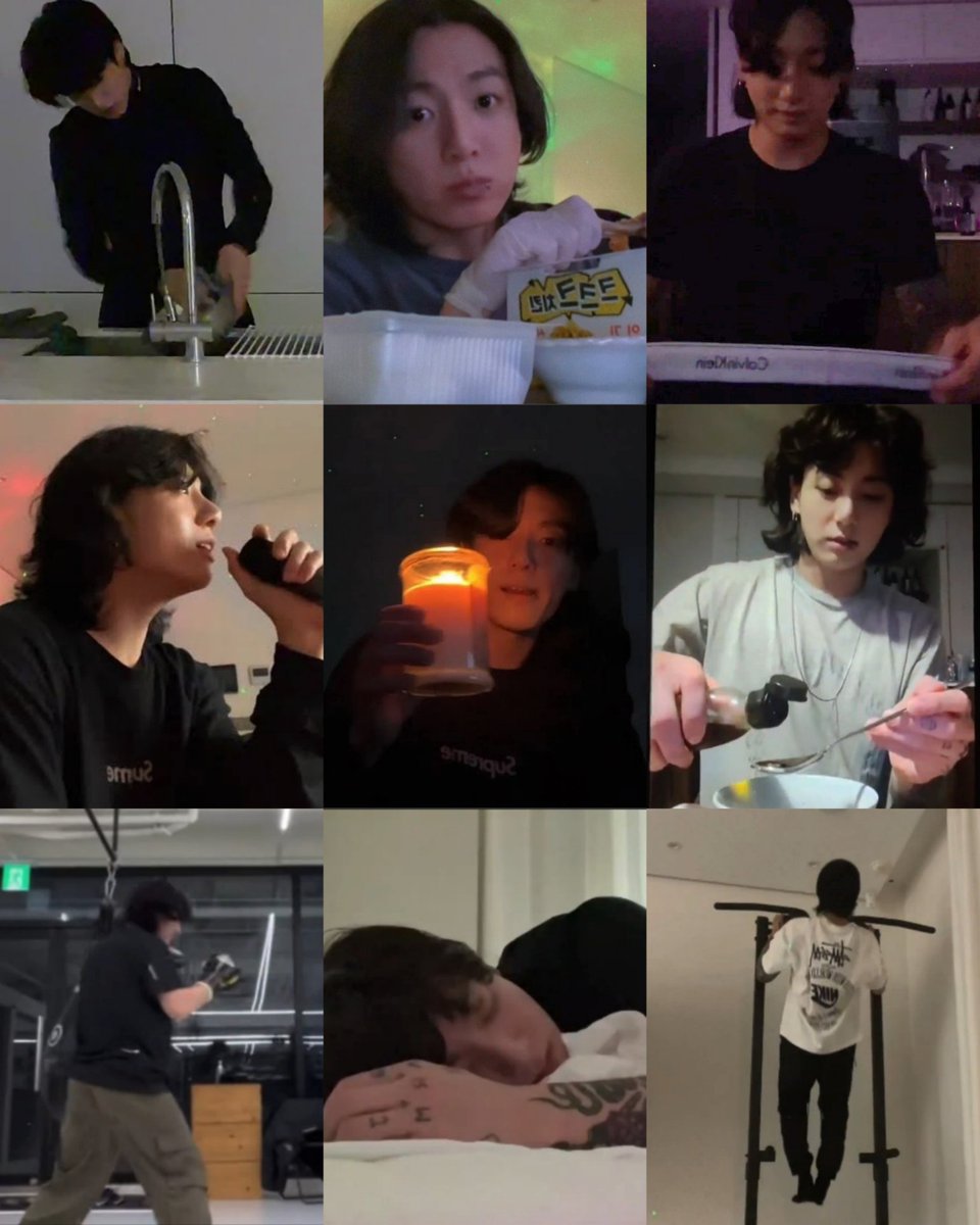 jiminievenus's tweet image. — Los lives de #JUNGKOOK son tan aleatorios, lo vemos cocinando, comiendo, cantando, doblando su ropa, boxeando, durmiendo, haciendo ejercicios, que me encantan 😭😭