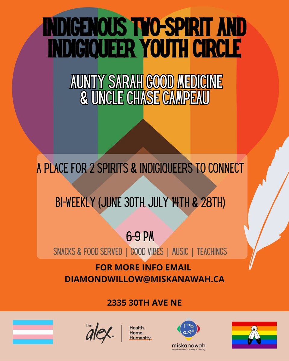 Hello lovely humans! Chill with us for Indigenous Two-Spirit &amp; Indigiqueer Youth Circle at Diamond Willow Youth Lodge. We are partnering with The Alex @alex_yhc. This will be a bi-weekly circle hosted by Aunty Sarah and Uncle Chase.