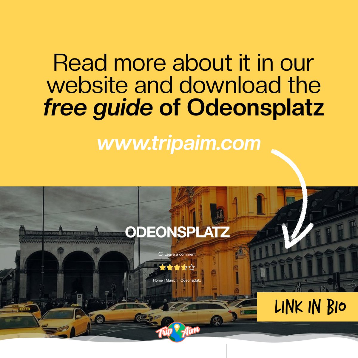 Tripaimofficial's tweet image. Odeonsplatz is one of the most visited squares in Munich, it was created to welcome the visitors of the city. 🤩

Read more about it in our blog and go to the link in our bio to download the free app. 📲

#tripaim #travelguide #freetravelguide #freeguide #freetour #traveladdict