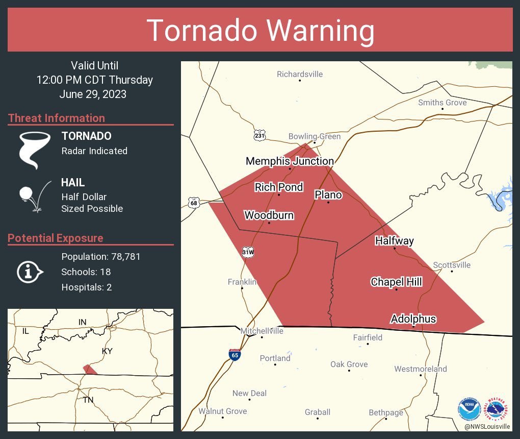 TORNADO WARNING UNTIL 12:00 FOR WARREN COUNTY. TAKE SHELTER