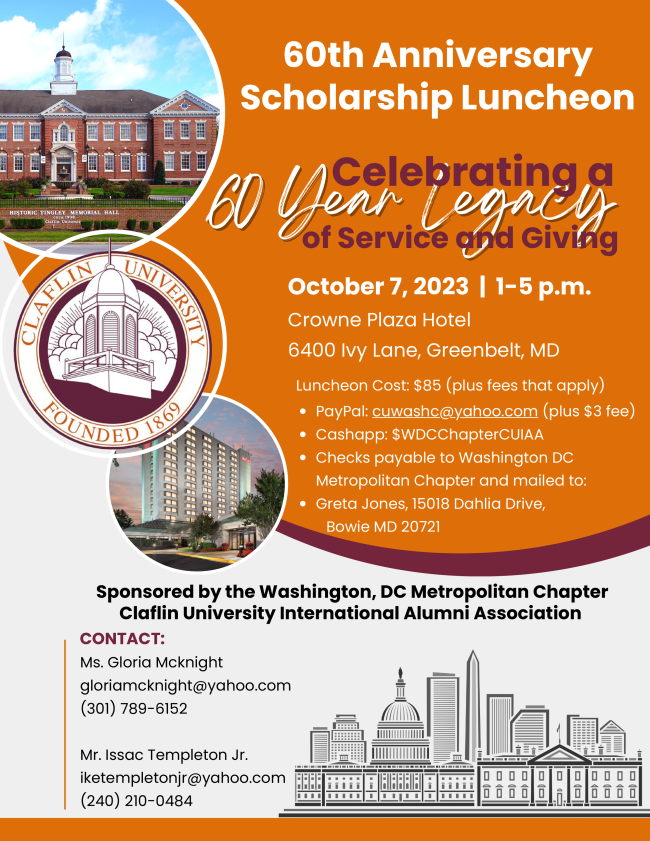 60th Anniversary Scholarship Luncheon-Washington, DC Metropolitan Chapter conta.cc/3COHpjr