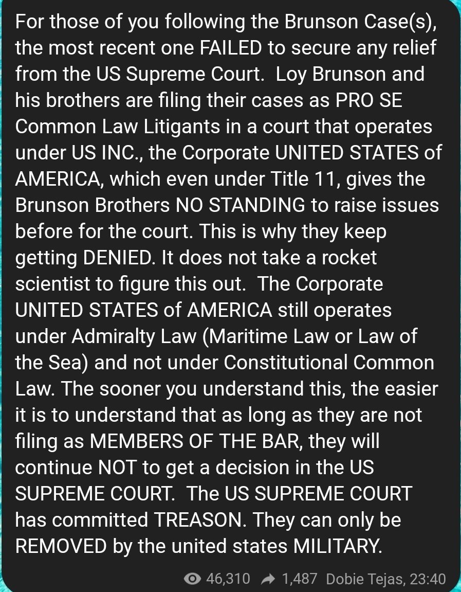 50 complaints about voter fraud were not investigated in 2020. Instead, they continued with the charade that Biden won, and that was Treason. Loy Brunson has been turned down three times to have his case heard. Shows how corrupt the court systems are worldwide.