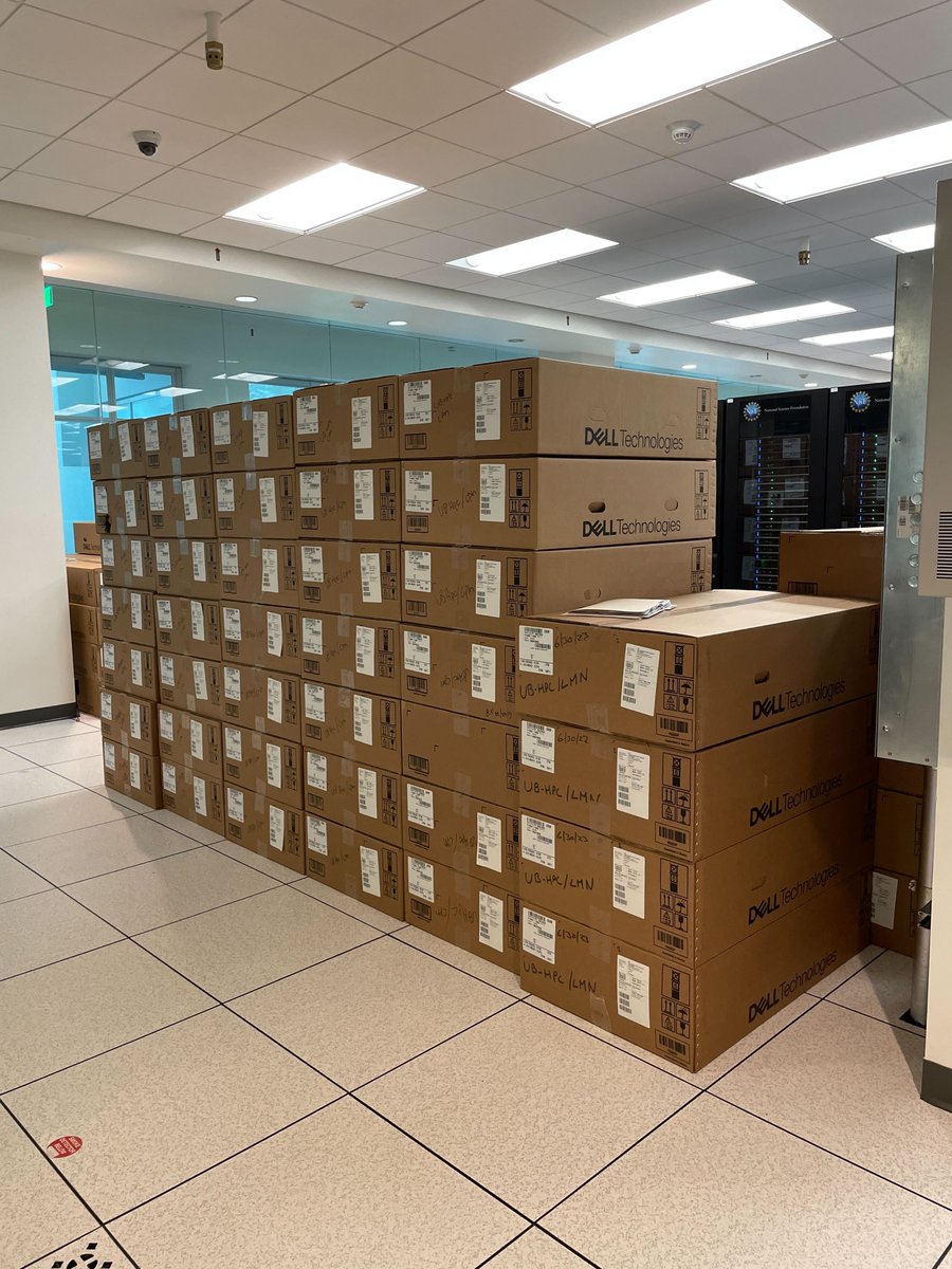 UBCCR's tweet photo. It's a busy summer already at CCR!  The new cluster hardware and faculty purchases are starting to pile up.  Once the racks &amp; switches arrive we'll start the install and burn in processes.  Please send ☕️  #UBHPC #CCRHelp https://t.co/wzywzIaC4C