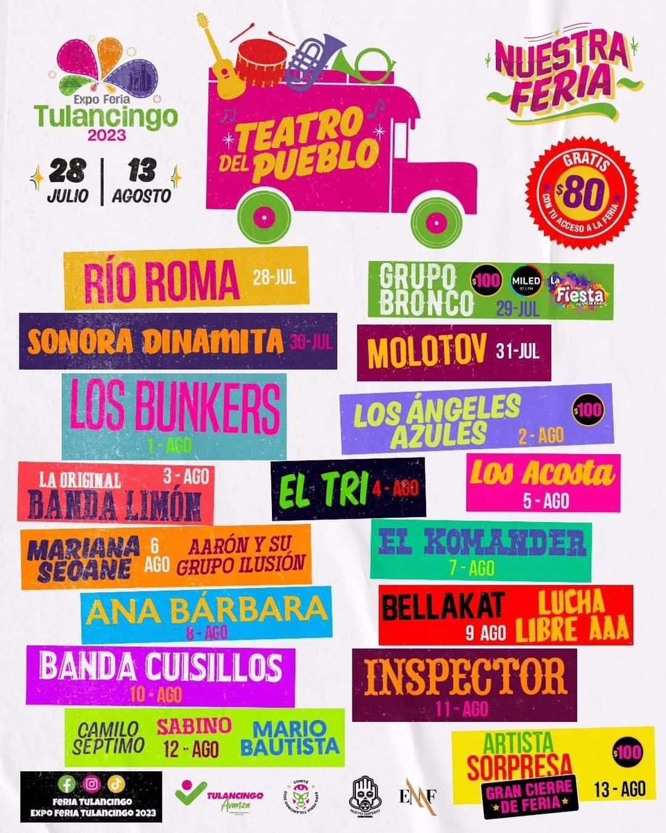 OirAmorMty1's tweet photo. El 28 julio en el Teatro del Pueblo se presentará @RioRomamx en la Expo Feria Tulancingo #Hidalgo 🗓️
Ve y disfruta de este evento en compañía de tu persona favorita para decirle tu me gustas 🫣
#ExpoFeriaTulancingo2023 #NuestraFeria https://t.co/QyC2EiWWAs