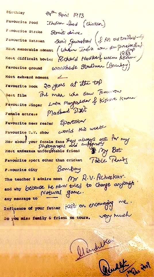 शैव (@sachislife) on Twitter photo #ThrowbackThursday
Sachin Tendulkar slam book?
Fav book - 20 years at the top😍
Most memorable moment - When India won the World Cup 1983
How about female fans - They always ask for my photos😅
Most unforgettable friend - My Bat
Also on his father teacher, missing family…. #ThrowbackThursday
Sachin Tendulkar slam book?
Fav book - 20 years at the top😍
Most memorable moment - When India won the World Cup 1983
How about female fans - They always ask for my photos😅
Most unforgettable friend - My Bat
Also on his father teacher, missing family….
