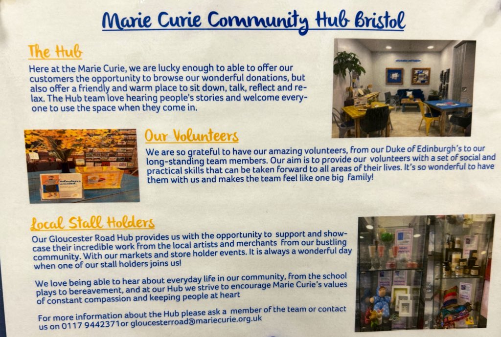 Fantastic first visit to our @mariecurieuk Hub on Gloucester Road, Bristol. It’s not your typical charity shop! 👏 Really impressed with how the space is used for the community and got to meet some more lovely @mariecuriesw volunteers 💛 #Bristol #MarieCurie #CharityShops