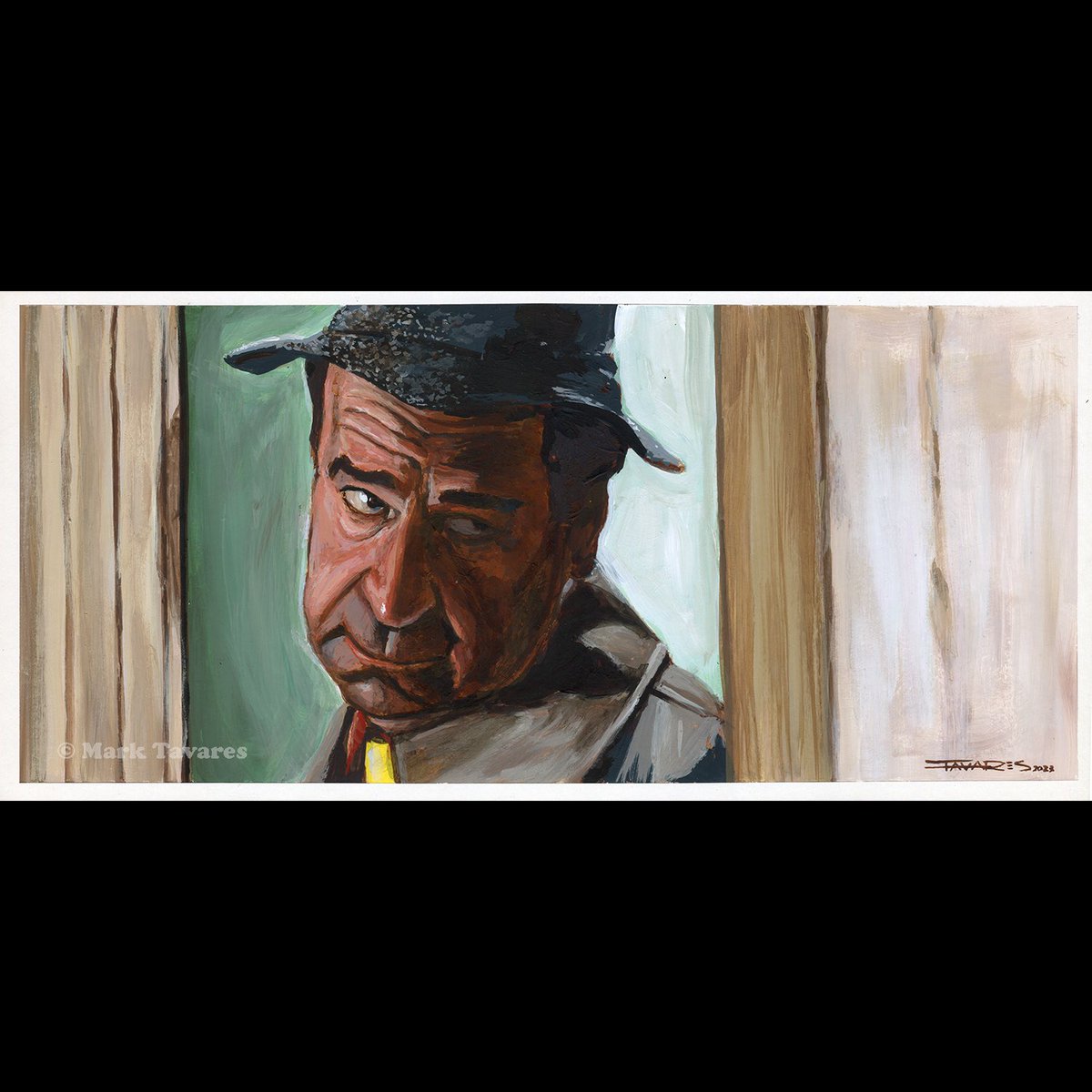 MarkTavares's tweet photo. “Gesundheit!” 15 x 7. Acrylic on Illustration Board. ©️Mark Tavares. A small study for a future painting based on one of the best endings in cinema history. #cinema #takingofpelham123 #waltermatthau #1970s #acrylicpainting #NYC https://t.co/2VtA97Tgct