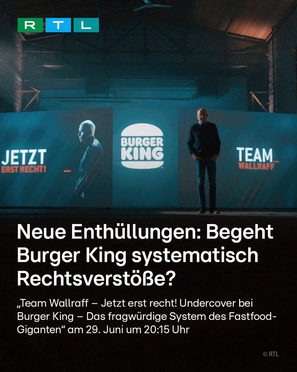 RTL zeigt die neue Folge #TeamWallraff – Jetzt erst recht! Undercover bei #BurgerKing - Das fragwürdige System des Fastfood-Giganten“ am 29. Juni um 20:15 Uhr. Schaltet ein! Mehr Infos hier: ➡️ on.rtlplus.com/9/Wallraff-bei…