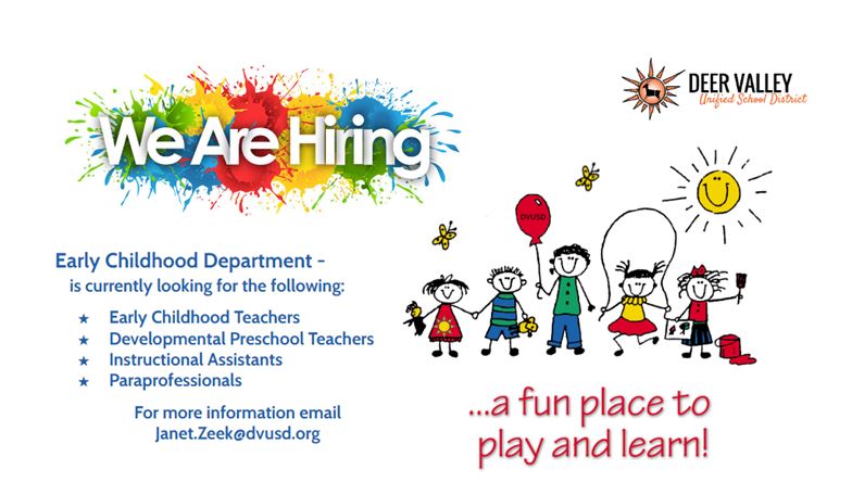 Early Childhood Department is looking for  #Extraordinary staff! <a href="/DVUSD/">Deer Valley Unified School District</a>  careers.dvusd.org  #TeachersOfTwitter #teachingjobs 
#earlychildhood #Employment #Arizona #Phoenix dvusd.org/earlychildhood