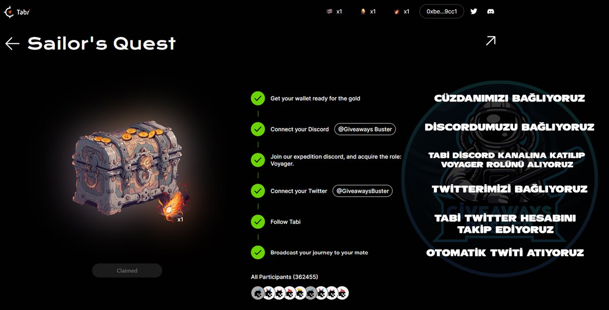 Tabi, web2 ile web3'ü oyunlar ve NFT aracılığıyla birbirine bağlayan bir platformdur. Şu anda proje BSC ağı üzerinde inşa ediliyor ve Binance Labs, Animoca ve Haskey'den şimdiden 10 milyon $ fon topladı. Basit görevleri yaparak ücretsiz nft mintleyelim   tabi.lol/?code=21691885…