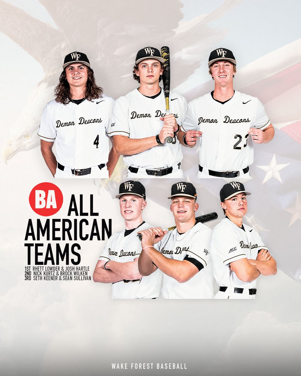 Wake Forest Baseball (@wakebaseball) on Twitter photo Baseball America All-Americans ๐บ๐ธ
๐ฉ <a href="/lowderrhett/">Rhett Lowder</a>
๐ฉ <a href="/JoshHartle25/">Josh Hartle</a>
๐ฉ <a href="/nickkurtz23/">Nick Kurtz</a>
๐ฉ <a href="/B_Wilkes25/">Brock Wilken</a>
๐ฉ <a href="/seanjsullivan31/">Sean Sullivan</a>
๐ฉ <a href="/SethKeener3/">Seth Keener</a> Baseball America All-Americans ๐บ๐ธ
๐ฉ <a href="/lowderrhett/">Rhett Lowder</a>
๐ฉ <a href="/JoshHartle25/">Josh Hartle</a>
๐ฉ <a href="/nickkurtz23/">Nick Kurtz</a>
๐ฉ <a href="/B_Wilkes25/">Brock Wilken</a>
๐ฉ <a href="/seanjsullivan31/">Sean Sullivan</a>
๐ฉ <a href="/SethKeener3/">Seth Keener</a>