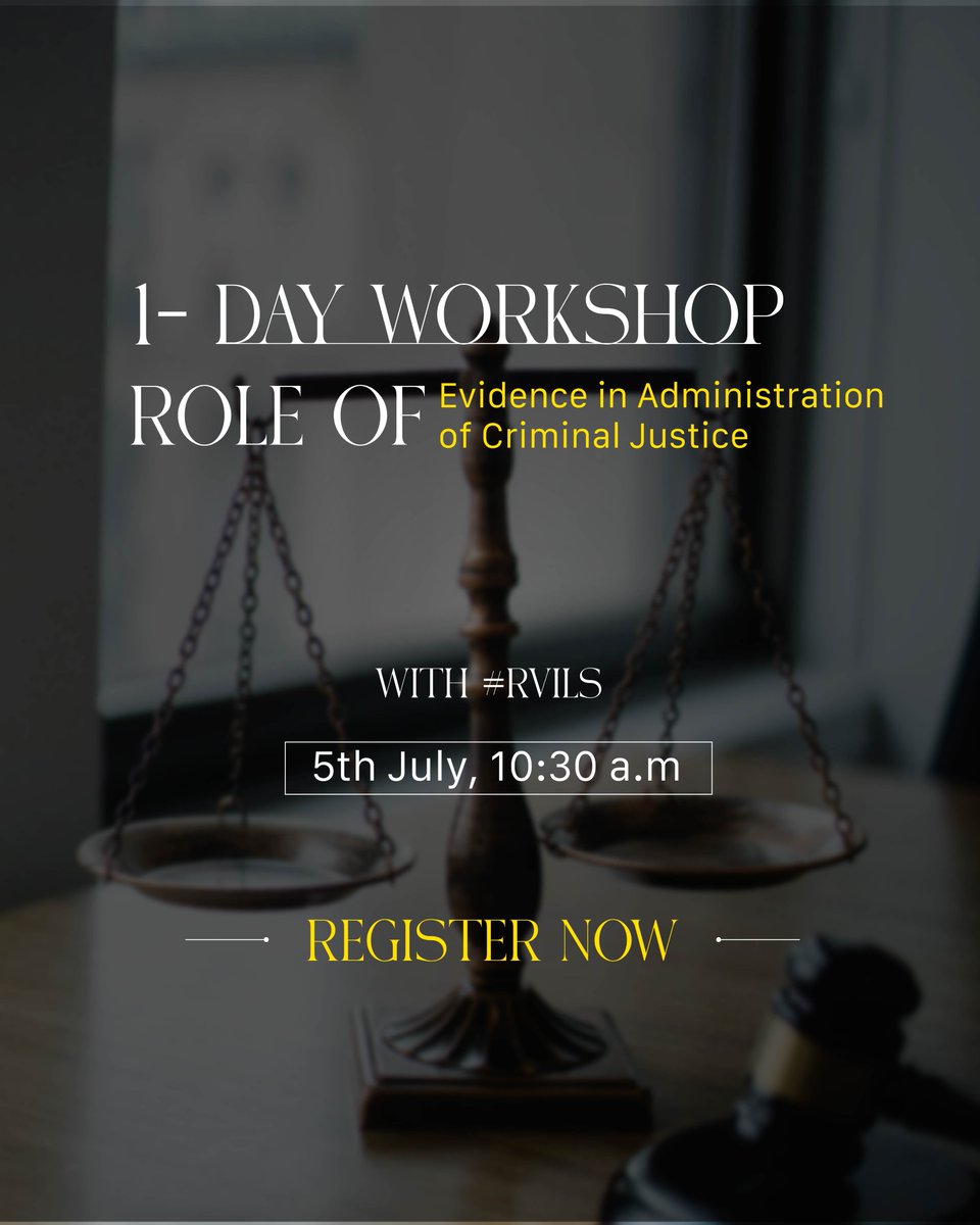 RvilsLaw's tweet photo. Join us at #RVILS as we raise awareness of the state's role in detecting crimes and the procedures involved in delivering criminal justice. Click on https://t.co/MozBY47SqZ to know more about this workshop and registration details.
#RVEI #GoChangeTheWorld #CrimnalLaw https://t.co/1iFfTyJQeJ