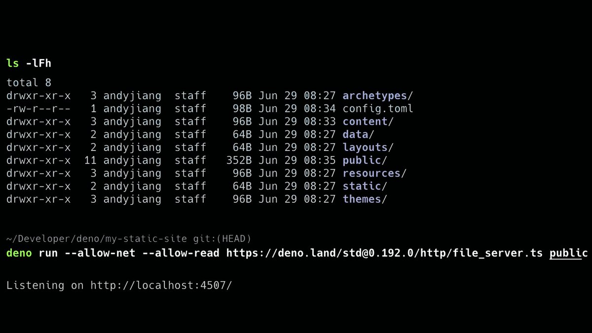 deno_land's tweet photo. turn static files to a web server https://t.co/IJzUWlcc0r