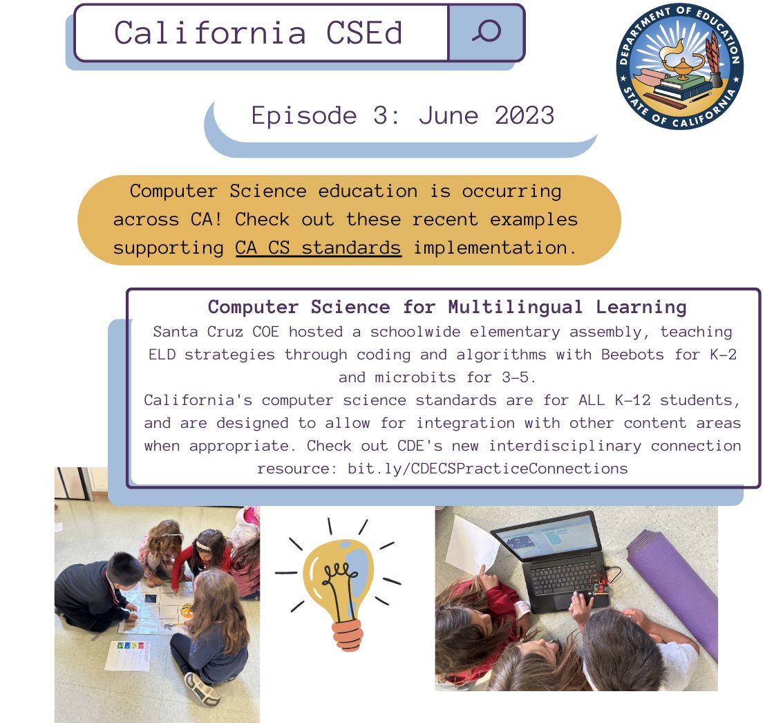 Pumped to see the #computerscience work we've been doing at @santacruzcoe in partnership with Santa Cruzy City Schools featured in this week's California CSEd Newsletter by @kat_goyette of @CADeptEd! #CSforSCCS @ErinAsamoto @jborgen