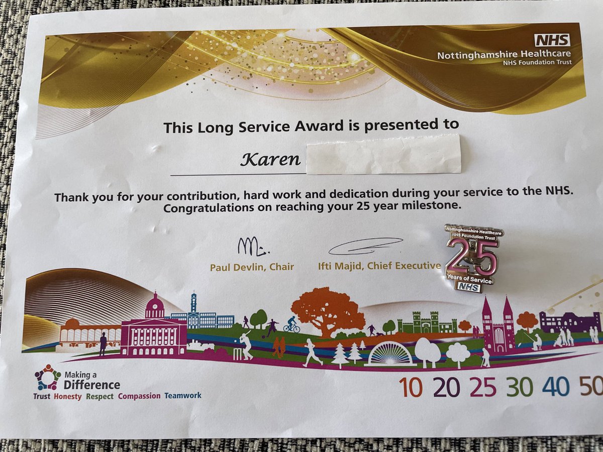 Wow!!  🎉 Can’t believe it…. 25years….(28 actually!🤭) I must have been a very young starter… 😉 😂 thank you 💙 <a href="/NottsHealthcare/">Nottinghamshire Healthcare</a> #thankyou #NHS #longserviceaward #nurses #NHS75