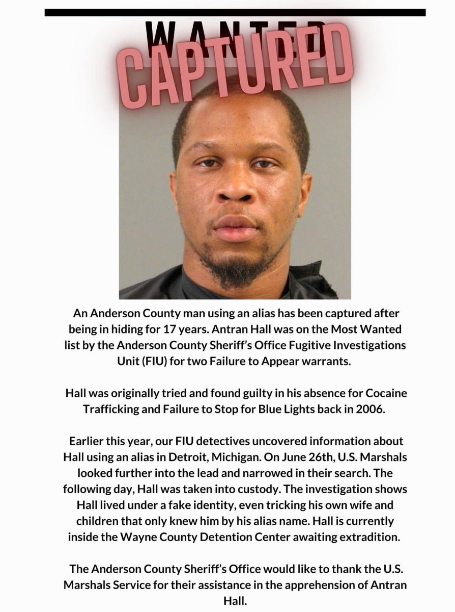 AndersonSheriff's tweet photo. #NEW: #Anderson Co. man using fake identity, and on the run, for 17 years now captured in Michigan. https://t.co/fqRtyS8fda