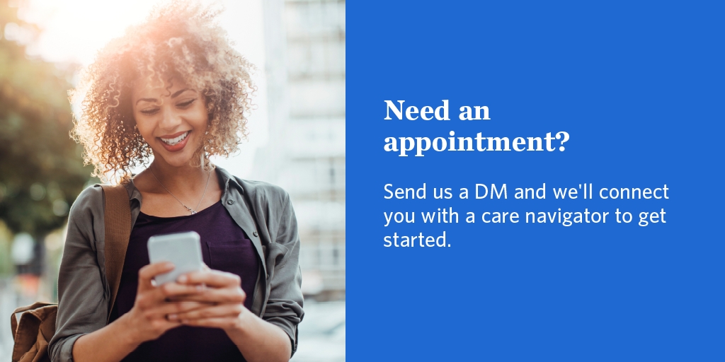 Scheduling care is now easier than ever. Send us a direct message to get started with online chat.