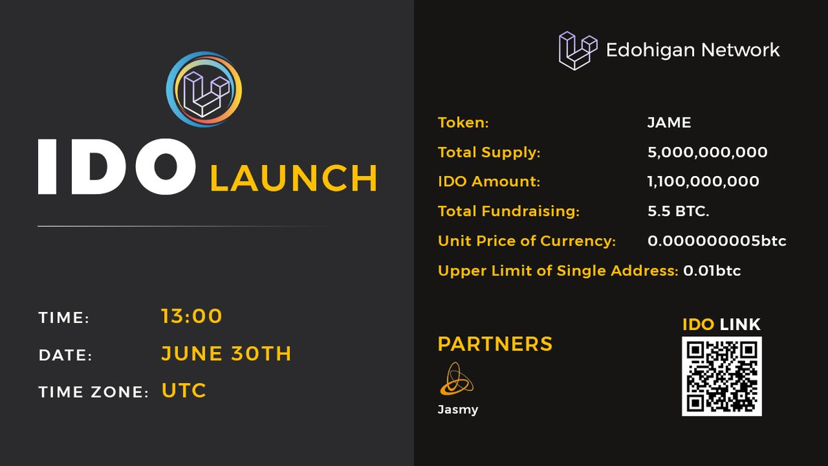 📢 Exciting news!
🔥 Our IDO will officially kick off on June 30, 13:00 UTC
✅ Get ready for the action at our official website: idoback.edohigan.xyz
🗓️ Stay tuned and mark your calendars!
#IDO #Edohigan