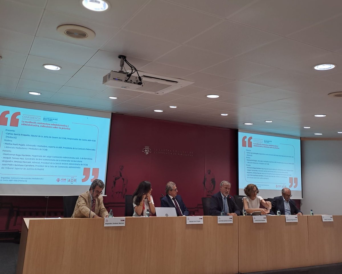 Debat de màxima actualitat sobre les experiències pràctiques de la #mediació com a mecanisme de resolució de conflictes en el procediment contenciós-administratiu i com a alternativa al recurs administratiu. Organitza: Comissió d'Advocats/des Mediadors/es i Centre ADR-ICAB