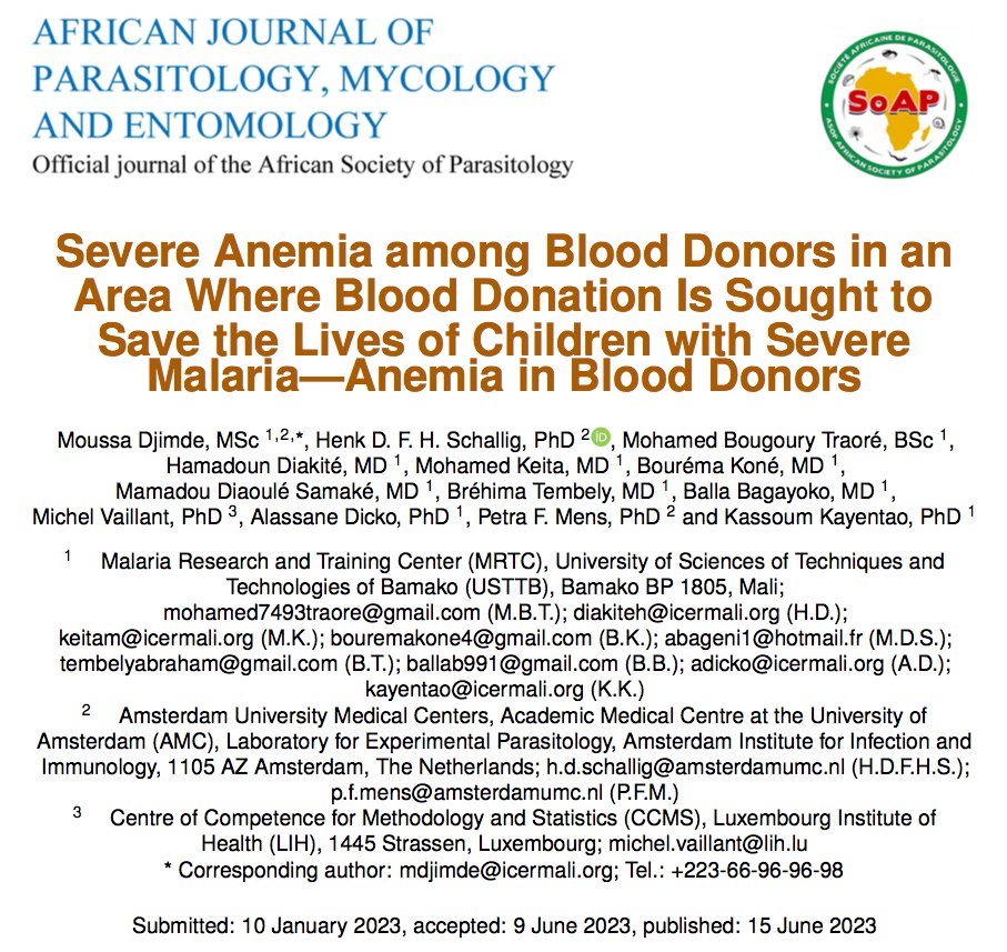 Severe Anemia among Blood Donors in an Area Where Blood Donation Is Sought toSave the Lives of Children with Severe Malaria.
You can download the PDF from ajpme.jams.pub/article/1/1/241