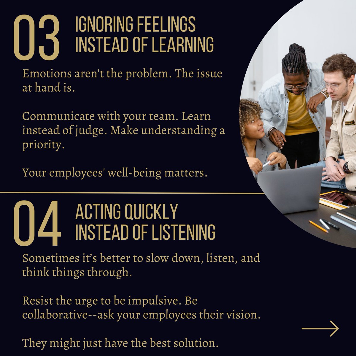 BlackSwanGrp's tweet photo. The 4 leadership behaviors you should avoid⬇️ Which one are you guilty of doing?

Don’t get caught in the pitfalls of poor communication–subscribe to our newsletter and get FREE weekly negotiation tips: https://t.co/3FrXZAdKbp 

#leadership #inspiration #negotiation https://t.co/0OuX2oRaWQ