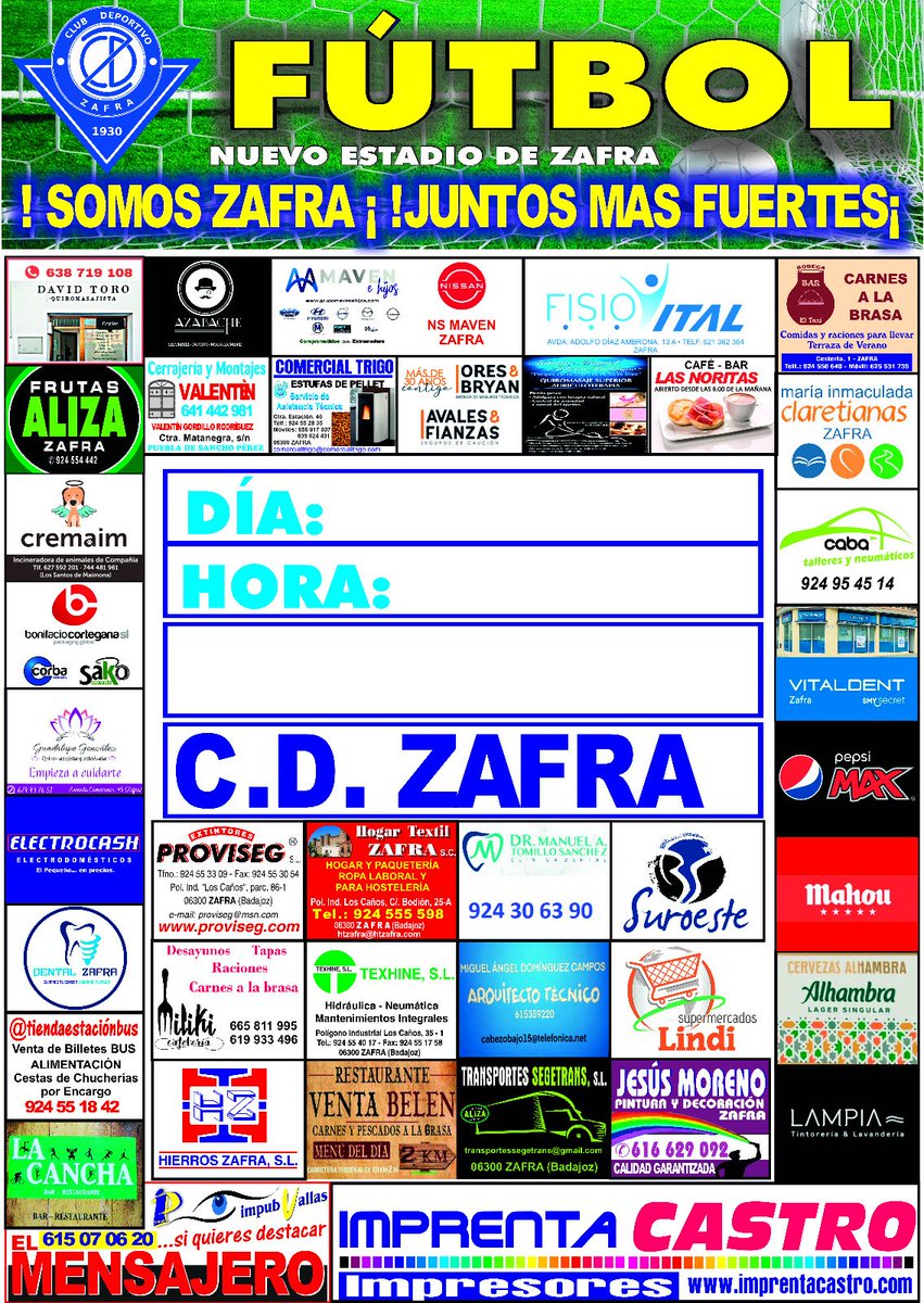 CDZafra's tweet photo. 🔊 OCASIÓN ÚNICA
ANUNCIATE en nuestro cartel de temporada.
👉 En formato físico y a través de redes sociales
👉 SOLO 20€ toda la temporada https://t.co/2jyF3c9dTa