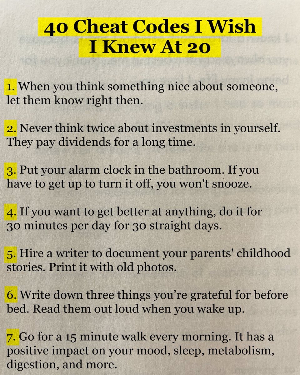 _RoadToSuccess_'s tweet photo. 40 Cheat Codes I Wish I Knew At 20:

1-7 https://t.co/GJ3F2zaLf3