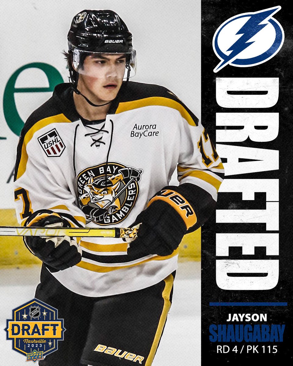 With the 115th pick overall in the 4th round of the 2023 <a href="/NHL/">NHL</a> Draft the <a href="/TBLightning/">Tampa Bay Lightning</a> select Gamblers forward <a href="/JShaugabay/">Jayson Shaugabay</a>! #GoGamblers #NHLDraft