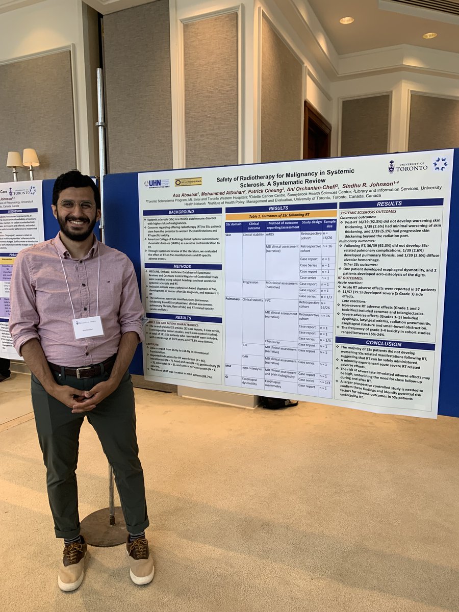 SchroederInst's tweet image. Dr. Aos Aboabat, #Scleroderma Clinical Research Fellow @SchroederInst, supervised by Dr. @SindhuJohnson5, presented his research at the Rheumatology Ogryzlo Research Day @UofT and will be graduating this year!  #WorldSclerodermaDay