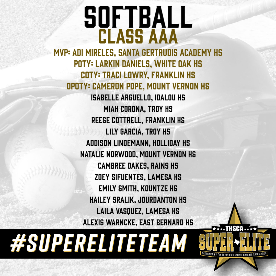 Congratulations to the THSCA 3A Softball #SuperEliteTeam!🥎🏆 Your outstanding performance and dedication have earned you this statewide recognition!👏 thsca.com/super-elite-te… @AdrianaLynnMir1 @ClaireLowry8 @FranklinLionsSB @FranklinISD @reesecottrell @Natalie_Ann4