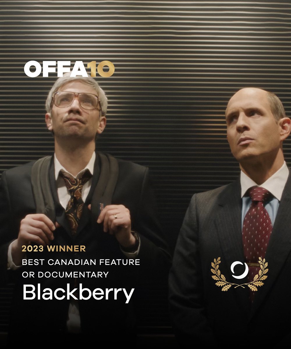 BEST CANADIAN FEATURE 🇨🇦
BlackBerry - Directed by Matt Johnson

<a href="/GlennHowerton/">Glenn Howerton</a> <a href="/AdamJayBaruchel/">JonathanAdamSaunders</a> <a href="/Elevation_Pics/">Elevation Pictures</a> 

This film is sponsored by <a href="/acecoworking/">ACE Coworking</a> 
#offa #winner #canadian #blackberry