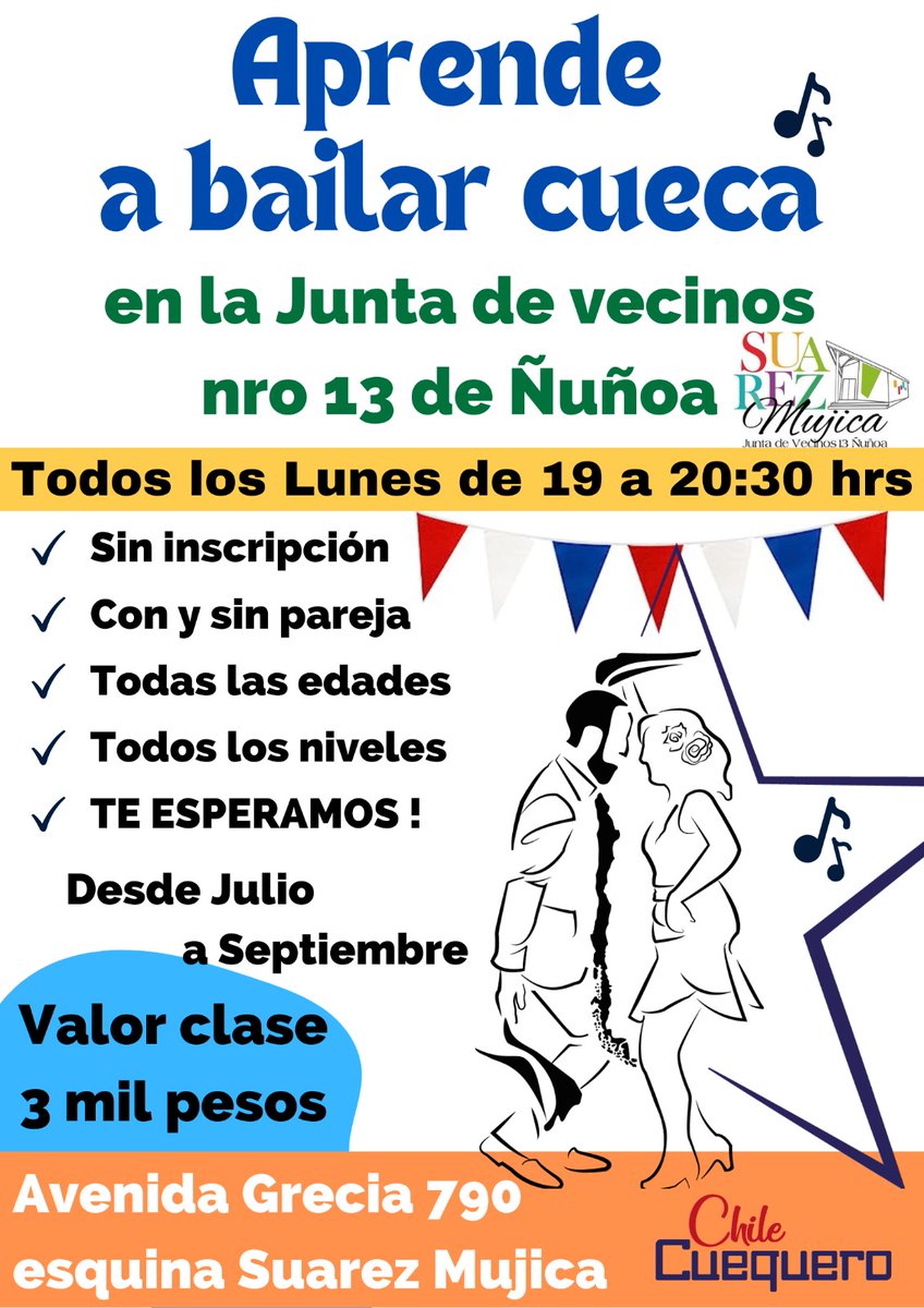 YA!, comenzamos las clases en ÑUÑOA, preparamos el 18 con los mejores pasos. 
Todos los lunes de Julio a Septiembre
goo.gl/maps/e4XR7mSpT…

#Nunoa #Cultura #clases #taller #clasesdecueca #tallerdecueca #cueca #fiestaspatrias #septiembre #chilena