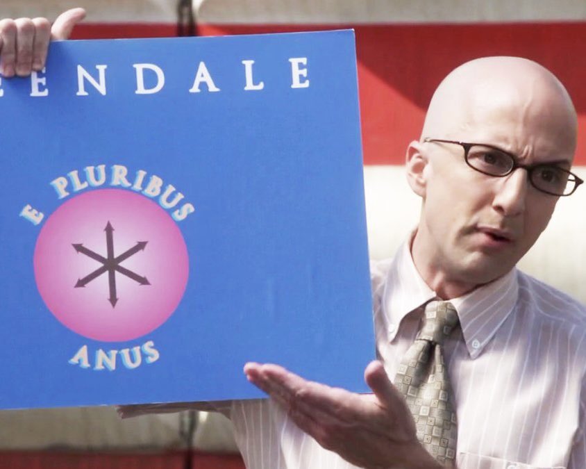Werebots's tweet photo. The Museum of the American Revolution is in the news this week for hosting a hate group and I just wanna point out that their avatar is the anus flag from Community. https://t.co/X3Z69g1VyI