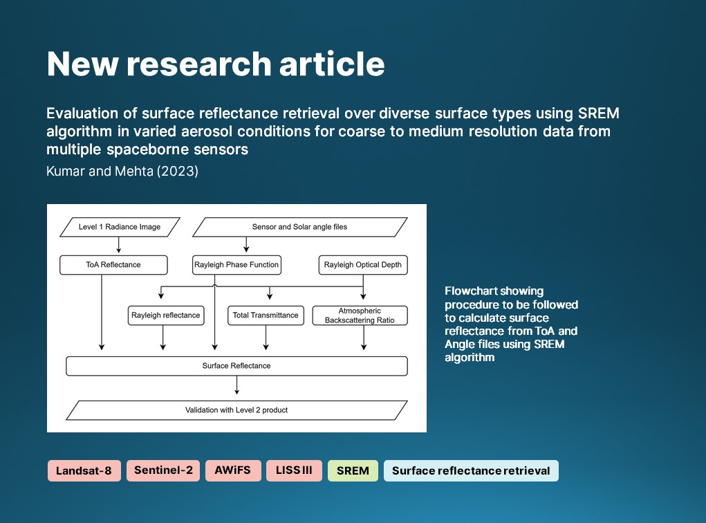 IJRemoteSensing's tweet image. 🔔 New article: 

Kumar &amp;amp; Mehta assess the accuracy of a robust #SurfaceReflectance estimation method (#SREM) over various Indian #LandSurface types using data from 🛰️ #Landsat8, #Sentinel2, #AWiFS and LISS III. 

🔗 doi.org/10.1080/014311…

#IJRS #RemoteSensing #optical