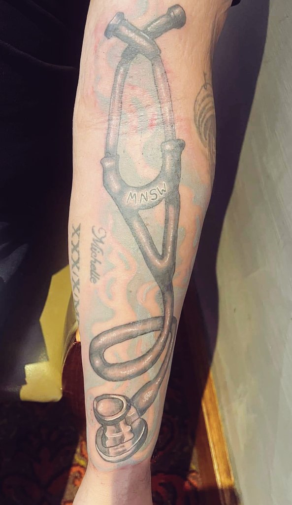MattPrice_MNSW's tweet photo. I'm still a bit red and sore, but here is my celebration tattoo for getting my permanent promotion in work. I wanted to include the excellent training I got to get me there.
@edgehill
#integratedpractitioner https://t.co/T4qGTO3uZ2
